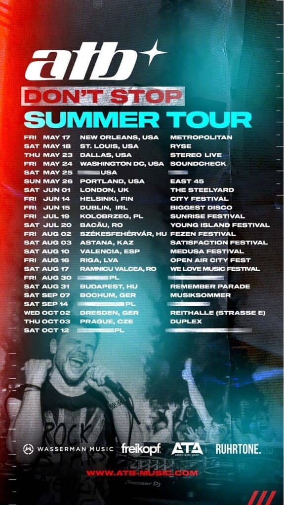 ATB Don't Stop Summer Tour Dates