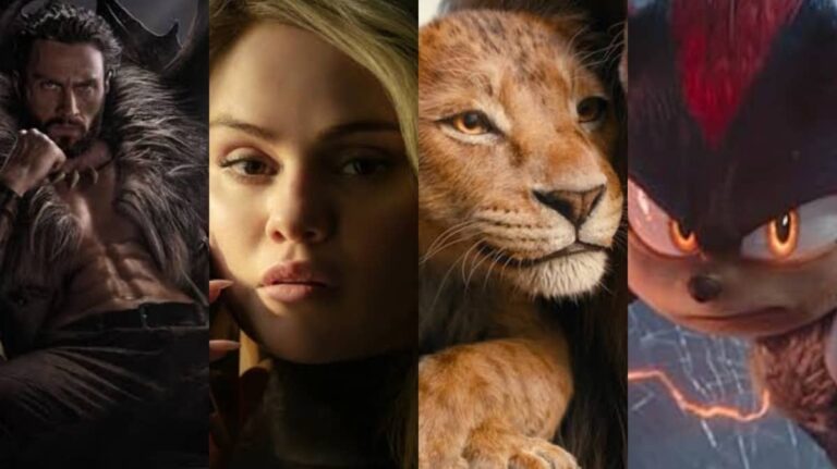 Fall Movies 2024 — Kraven The Hunter, Emiliar Perez, Mufasa The Lion King, Sonic The Headhog 3 (Left to Right)