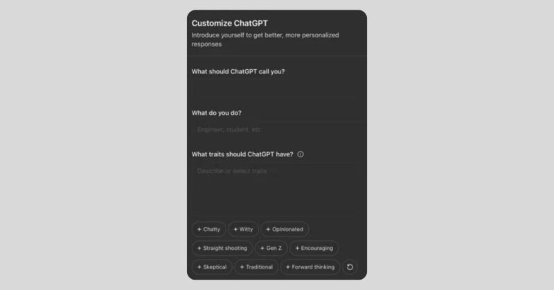 ChatGPT Adds Personality Traits Like “Chatty” and “Gen Z”