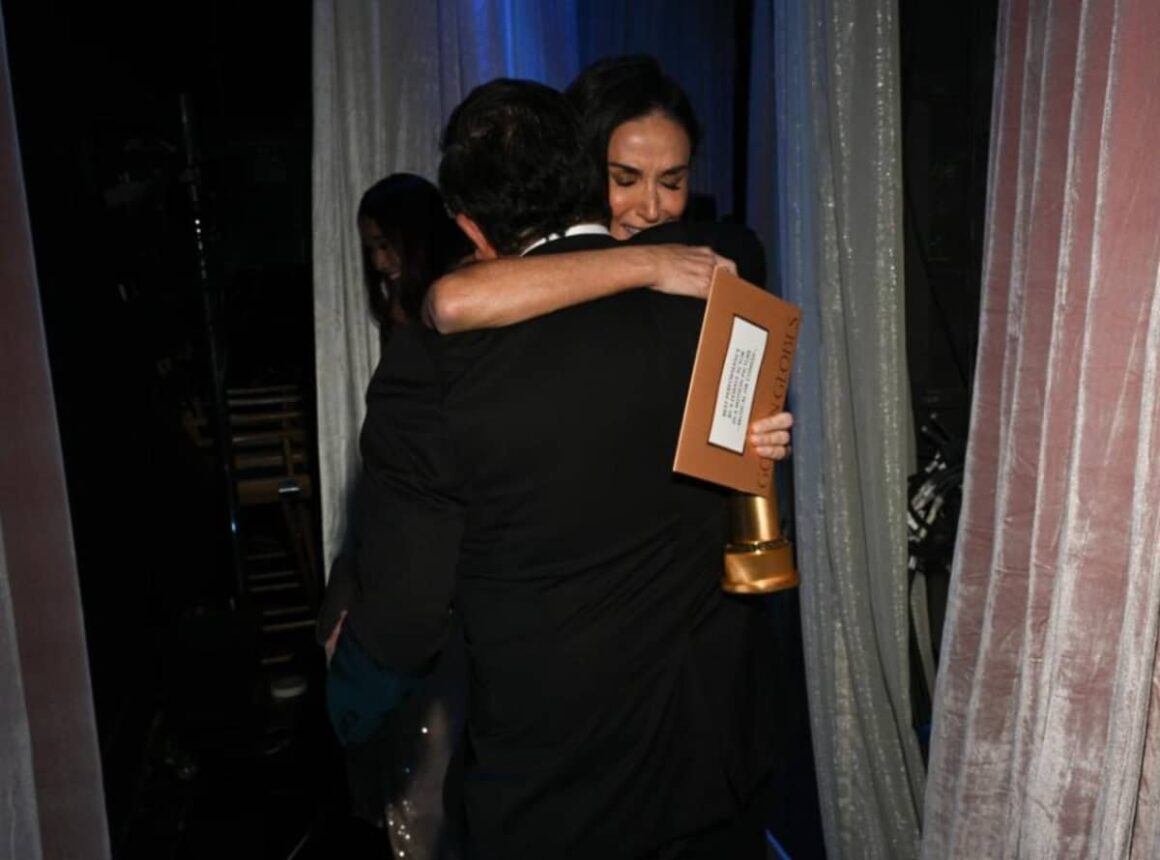 Candid Highlights from the 2025 Golden Globes 4 Demi Moore enjoyed a good cry off-stage after her win for Best Actress in a Motion Picture, Musical or Comedy, for The Substance.