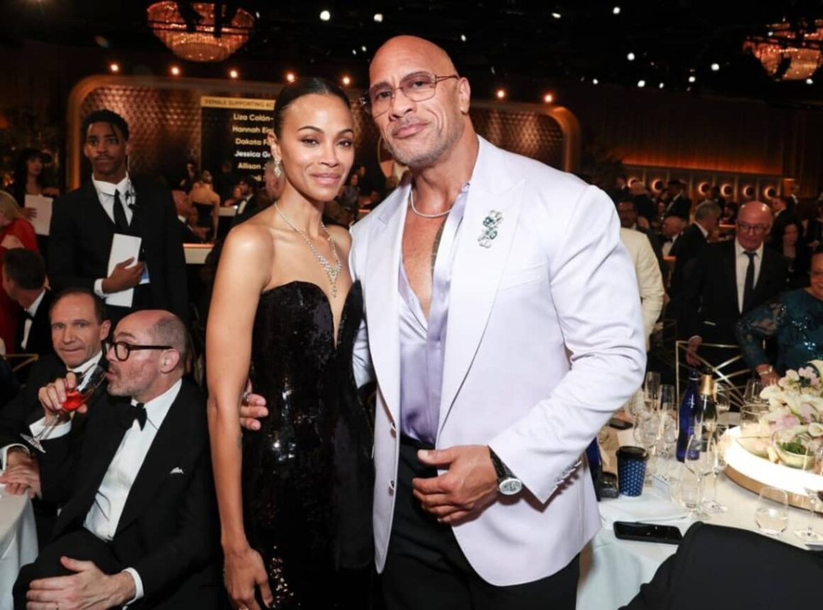 Dwayne Johnson was Zoe Saldana's rock after she got emotional accepting her win for Best Supporting Actress in a motion picture