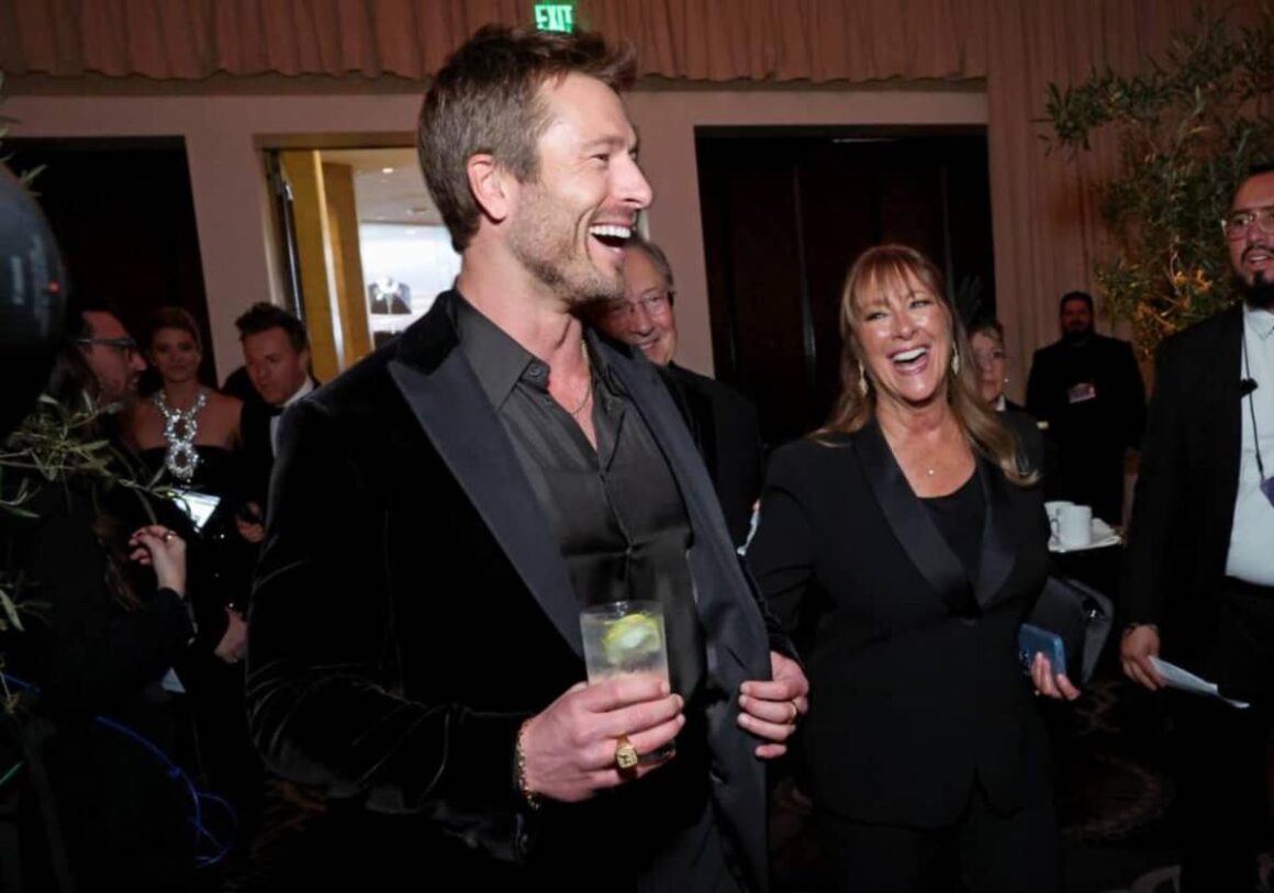 Hit Man star Glen Powell, a nominee for Best Actor in a Motion Picture, Musical or Comedy, made a beeline for the bar with his parents