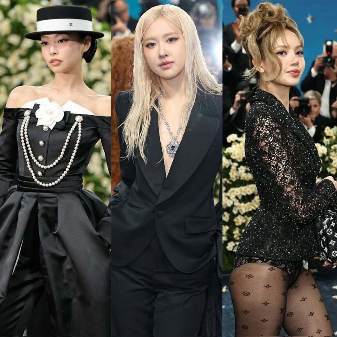 Three BLACKPINK members — Jennie, Rosé, and Lisa at Met Gala 2025.