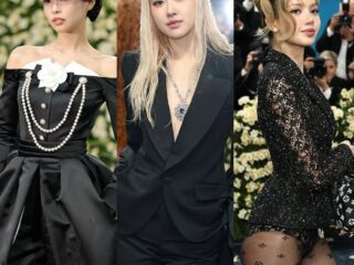Three BLACKPINK members — Jennie, Rosé, and Lisa at Met Gala 2025.