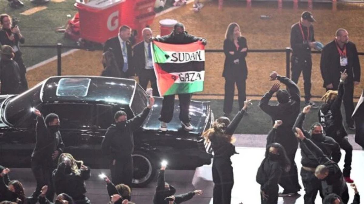 Kendrick Lamar Halftime Performer at Super Bowl Protesting with Gaza-Sudan Flag
