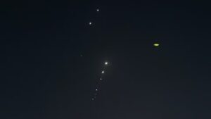 Traces are seen in the sky after Iran's armed forces say they targeted The Al-Udeid base in a missile attack, as seen from Doha, Qatar, June 23, 2025.