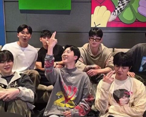 BTS members participate in a Weverse livestream, Tuesday evening