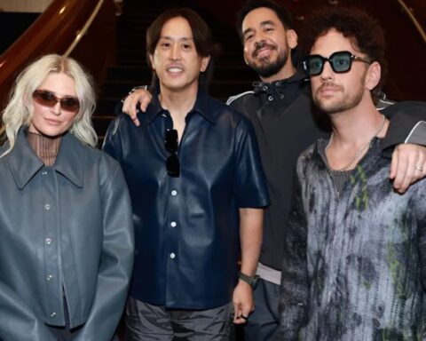 Emily Armstrong, Joe Hahn, Mike Shinoda, and Colin Brittain of Linkin Park