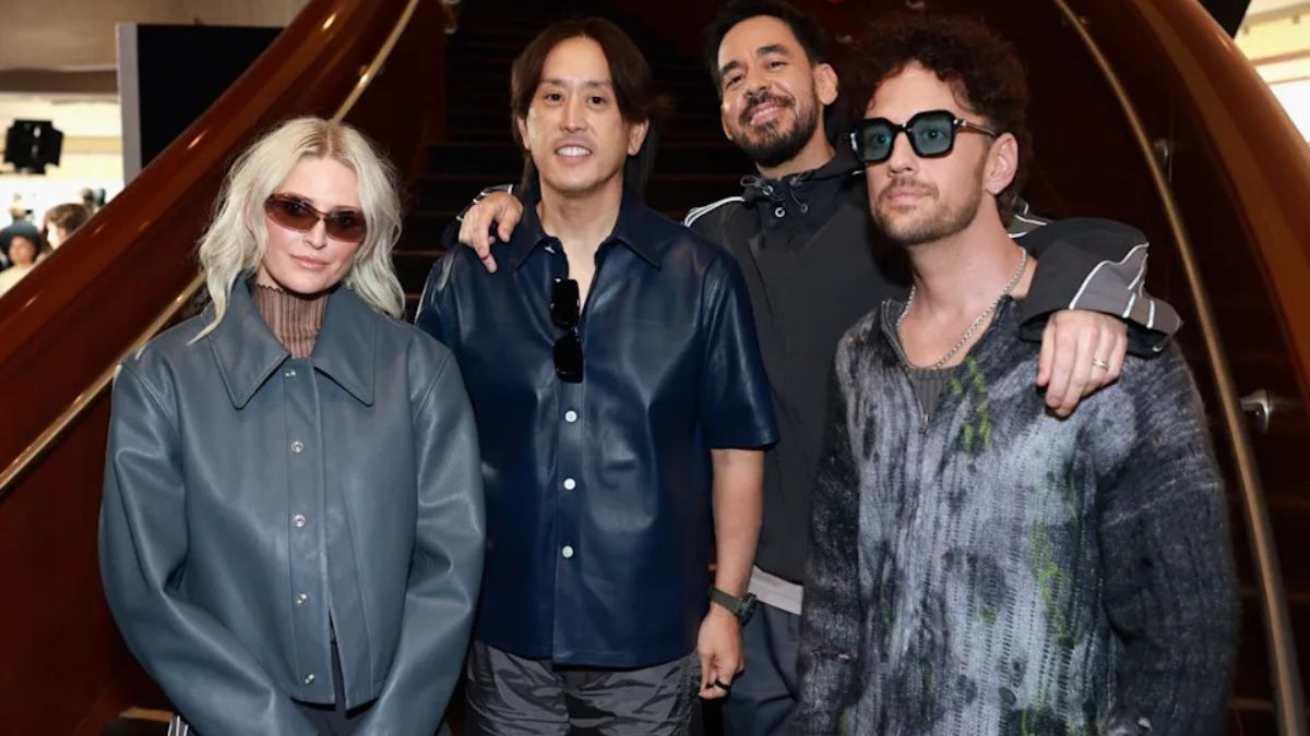 Emily Armstrong, Joe Hahn, Mike Shinoda, and Colin Brittain of Linkin Park