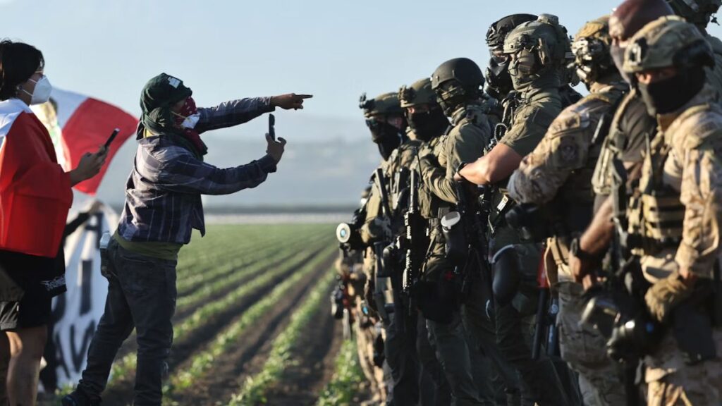 On July 10, federal agents blocked people protesting an ICE immigration raid at a cannabis farm near Camarillo, California.