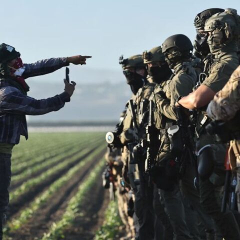On July 10, federal agents blocked people protesting an ICE immigration raid at a cannabis farm near Camarillo, California.