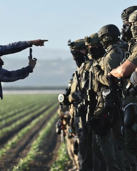 On July 10, federal agents blocked people protesting an ICE immigration raid at a cannabis farm near Camarillo, California.