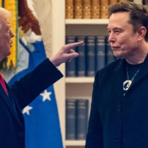 President Donald Trump (left) said that DOGE might go back and ‘eat’ Elon Musk (right)