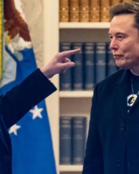 President Donald Trump (left) said that DOGE might go back and ‘eat’ Elon Musk (right)