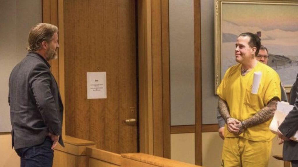"The Alaskan Avenger" Jason Vukovich smiling at his brother after receiving a 23 year sentence.