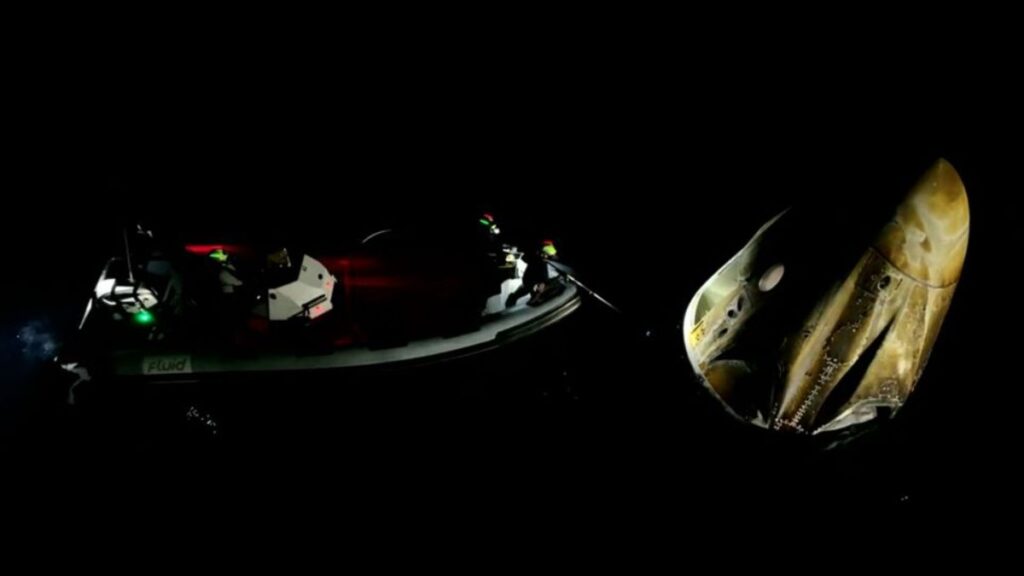 The SpaceX Crew Dragon capsule Grace splashed down in the Pacific Ocean off the coast of California at 532 a.m. EDT (0932 GMT; locally, 232 a.m. PDT).