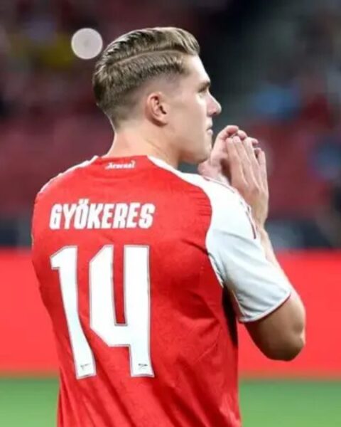 Viktor Gyokeres wearing Arsenal Jersey No. 14