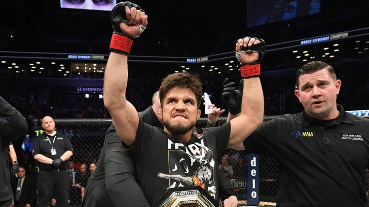 Henry Cejudo celebrating his victory after defeating T.J. Dillashaw at UFC Fight Night 143 on January 19, 2019.