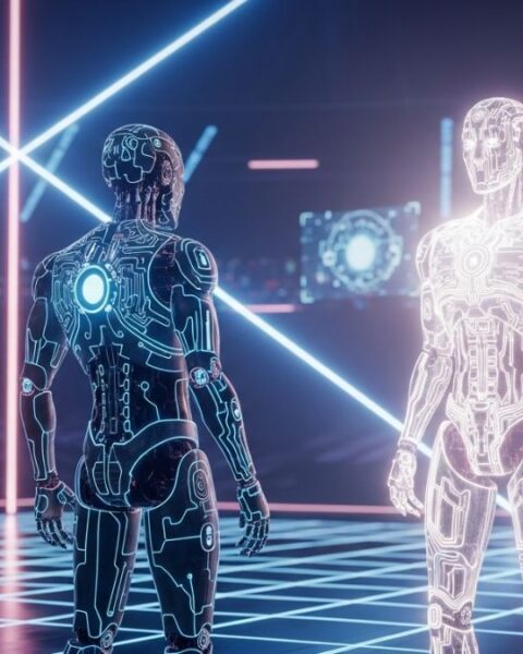 Two AI Robots Facing Each Other in A Challenge