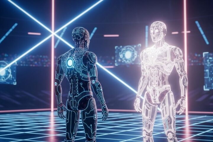 Two AI Robots Facing Each Other in A Challenge