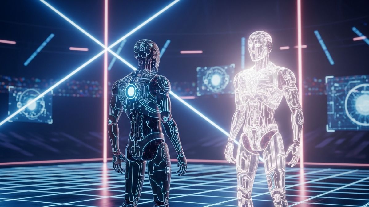Two AI Robots Facing Each Other in A Challenge