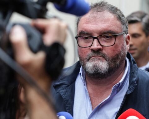 Péchier arriving at the court, accused of causing heart attacks to show off his resuscitation skills.