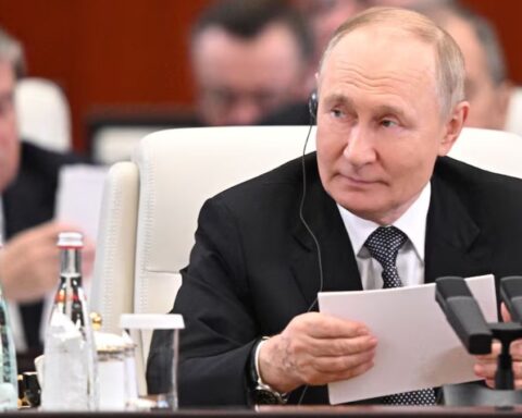 Russian President Vladimir Putin attends a meeting in the SCO Plus format at the Shanghai Cooperation Organisation summit in Tianjin, China, September 1, 2025.