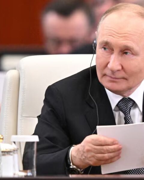 Russian President Vladimir Putin attends a meeting in the SCO Plus format at the Shanghai Cooperation Organisation summit in Tianjin, China, September 1, 2025.