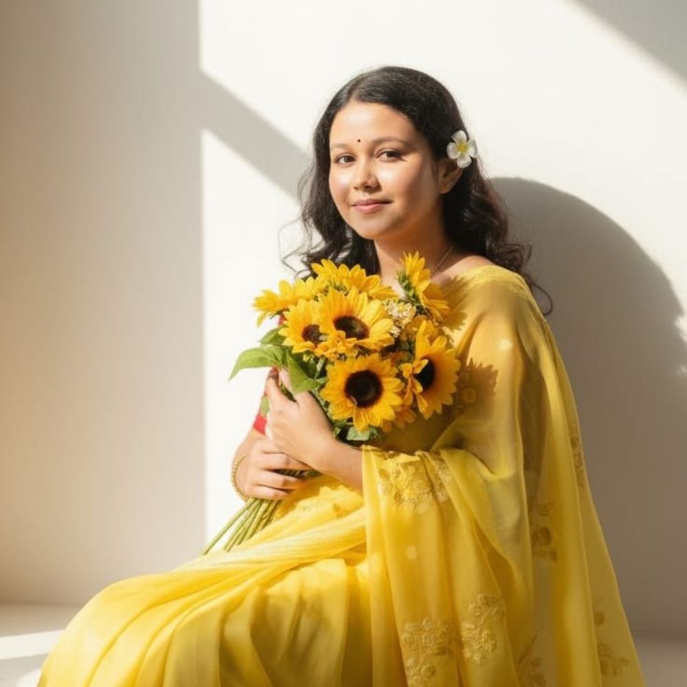 Sunlit Saree Sunflowers Portrait