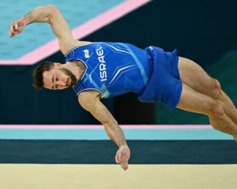 Israel's Artem Dolgopyat competes in the artistic gymnastics men's floor exercise final during the 2024 Olympic Games in Paris, on August 3, 2024.