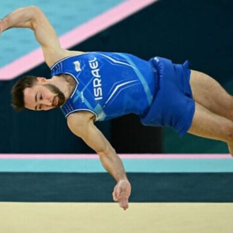 Israel's Artem Dolgopyat competes in the artistic gymnastics men's floor exercise final during the 2024 Olympic Games in Paris, on August 3, 2024.