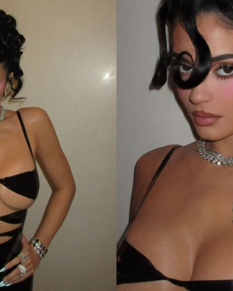 Kylie Jenner in Black Latex Dress