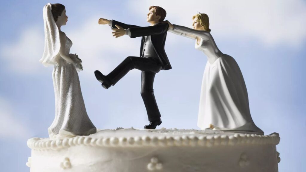 Woman stealing groom from bride