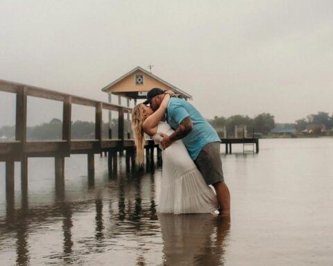 Ali Oswalt and David Barrett during their photoshoot with Brooke LeVesque.