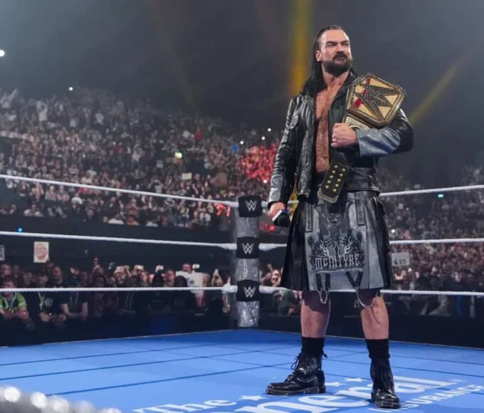 New Undisputed WWE Champion Drew McIntyre enters the ring during SmackDown at OVO Arena Wembley on January 16, 2026 in London, England.