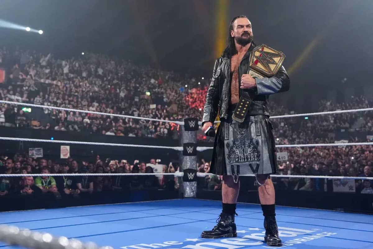 New Undisputed WWE Champion Drew McIntyre enters the ring during SmackDown at OVO Arena Wembley on January 16, 2026 in London, England.