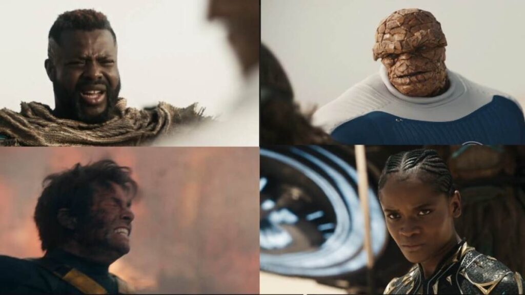 Winston Duke as M’Baku, Ebon Moss-Bachrach as The Thing, James Marsden as Cyclops, Letitia Wright as Black Panther in Avengers: Doomsday Trailer