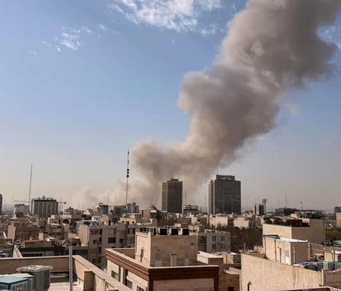 Smoke rises on the skyline after an explosion in Tehran, Iran, Saturday, Feb. 28, 2026.