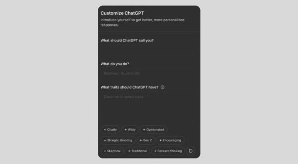 ChatGPT Adds Personality Traits Like “Chatty” and “Gen Z”