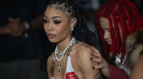 Coi Leray and Trippie Redd backstage during Revolt World 2024