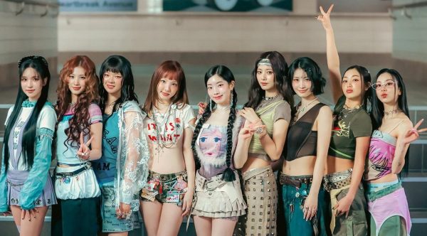 From left are TWICE members Mina, Sana, Jeongyeon, Nayeon, Dahyun, Tzuyu, Momo, Jihyo and Chaeyoung.