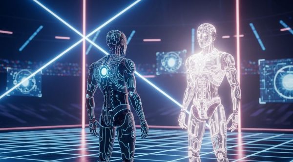 Two AI Robots Facing Each Other in A Challenge