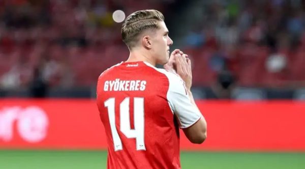 Viktor Gyokeres wearing Arsenal Jersey No. 14
